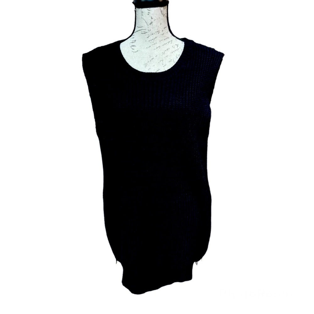 Poof! Chunky Knit Black Vest Gilet with Side Zippers - Sz M